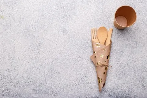 Zero waste bamboo tableware Stock Photos