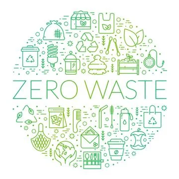 Zero waste banner with circle shape made of line icons. 스톡 일러스트