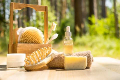 Zero waste bathroom accessories , spa body care concept. Eco-friendly lifestyle Stock Photos