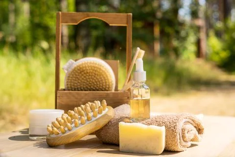 Zero waste bathroom accessories , spa body care concept. Eco-friendly lifestyle Stock Photos