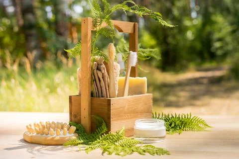 Zero waste bathroom accessories , spa body care concept. Eco-friendly lifestyle Stock Photos