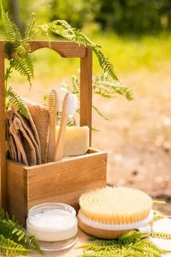 Zero waste bathroom accessories , spa body care concept. Eco-friendly lifestyle Stock Photos