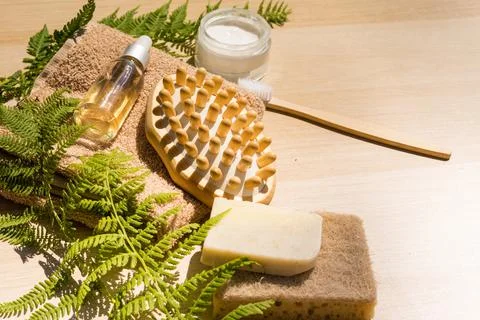 Zero waste bathroom accessories , spa body care concept. Eco-friendly lifestyle Stock Photos