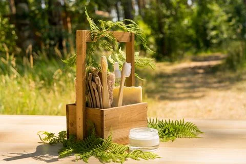 Zero waste bathroom accessories , spa body care concept. Eco-friendly lifestyle Stock Photos