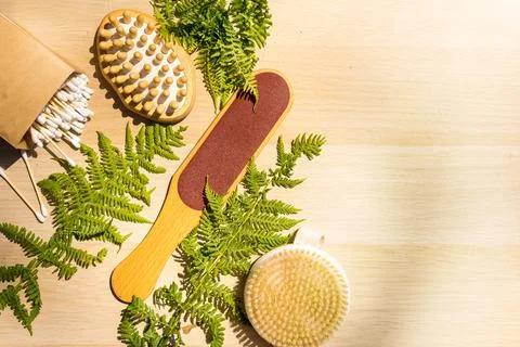 Zero waste bathroom accessories , spa body care concept. Eco-friendly lifestyle Stock Photos