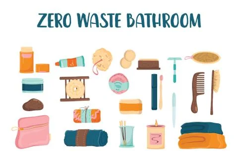Zero waste bathroom set. Collection of eco elements for people Stock Illustration