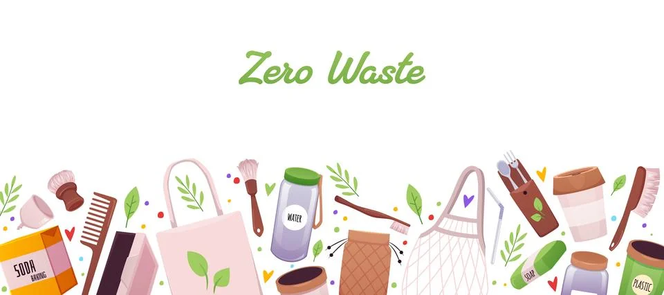 Zero waste border design, ECO lifestyle, ecological elements, recycle reuse Stock Illustration
