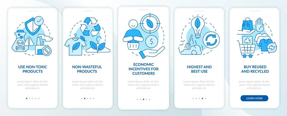 Zero waste business key elements blue onboarding mobile app screen イラスト素材