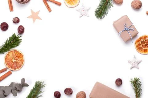 Zero waste Christmas concept flat lay. Stock Photos