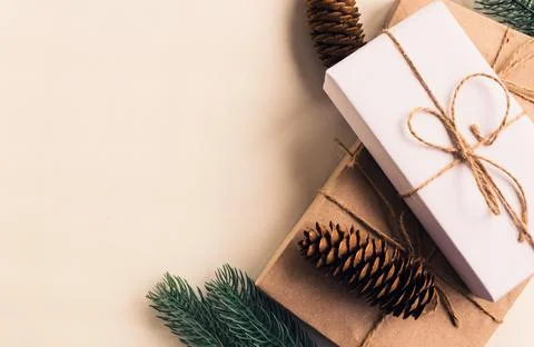 Zero waste Christmas flat lay.  Stock Photos