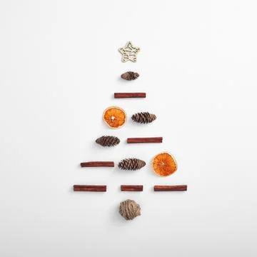 Zero waste christmas tree shape made from natural classic xmas decoration Stock Photos