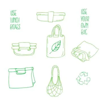 Zero waste concept boxes bags Stock Illustration