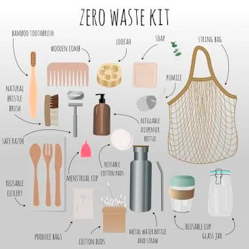 Zero waste concept. Eco friendly recycle and reusable items for eco lifestyle. Stock Illustration