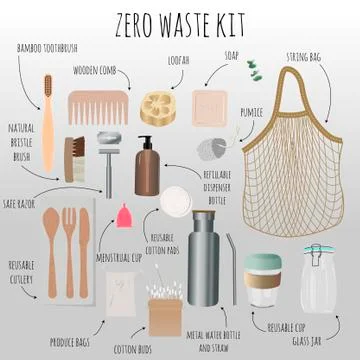 Zero waste concept. Eco friendly recycle and reusable items for eco lifestyle Stock Illustration