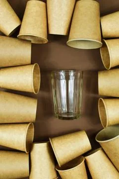 Zero waste concept. Eco-friendly, disposable, cardboard, paper dishes against Stock Photos