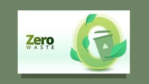 Zero waste concept. empty trash bin and leves and zero text  vector illustration Stock Illustration