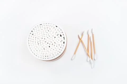 Zero waste concept flatlay with bamboo cotton buds Stock Photos