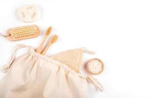 Zero waste concept flatlay with loofahs sponges Stock Photos
