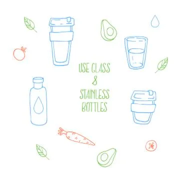 Zero waste concept glasses, bottles Stock Illustration