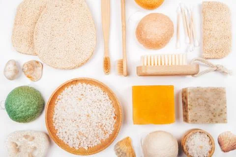 Zero waste concept inspired flatlay with soap Stock Photos