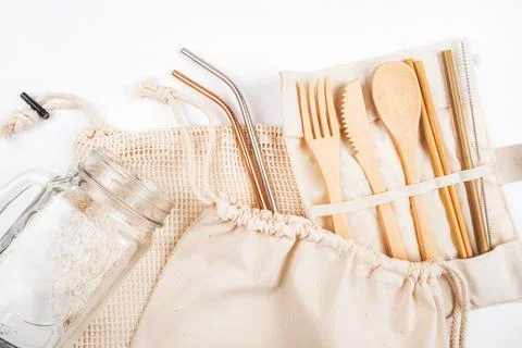 Zero waste concept inspired flatlay with cutlery Stock Photos