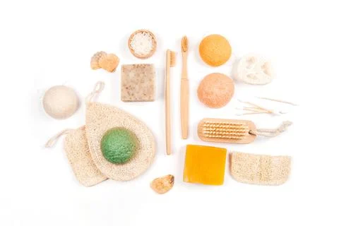 Zero waste concept inspired flatlay with soap Stock Photos