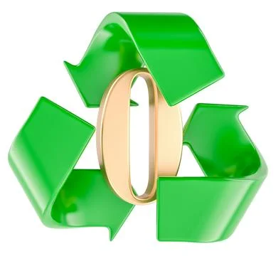 Zero Waste concept. Number zero inside recycling arrows. 3d rendering Illustration
