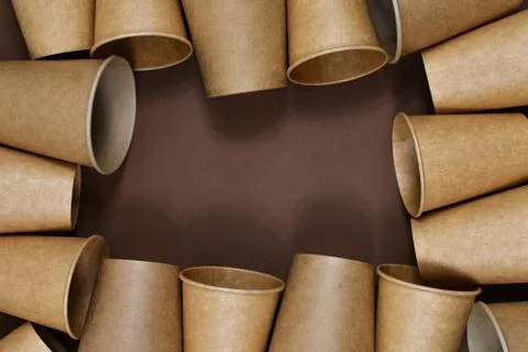 Zero waste concept. Paper cups on a brown background. Place for an inscription Foto stock