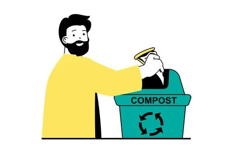 Zero waste concept with people scene in flat web design. Man collecting kitchen Stock Illustration