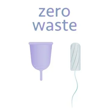 Zero waste concept poster. Tampons vs menstrual cup vector illustration Stock Illustration
