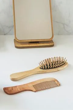 Zero waste concept. Set of eco friendly bathroom accessories. Stock Photos
