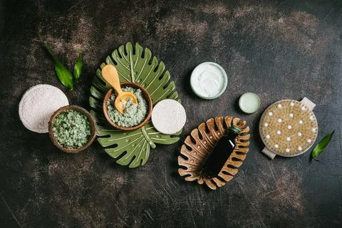 Zero waste concept. Set of natural skin care products and eco friendly bathro Stock Photos