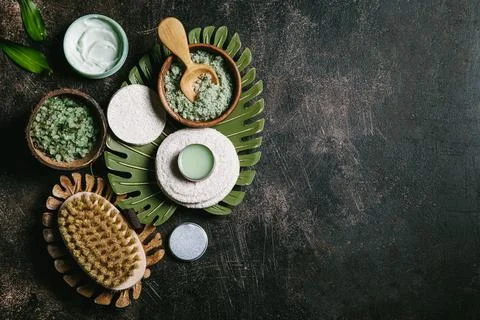 Zero waste concept. Set of natural skin care products and eco friendly bathro Stock Photos