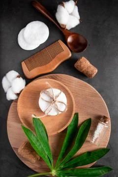 Zero waste concept. Set of recyclable accessories made of wood and glass on a Stock Photos