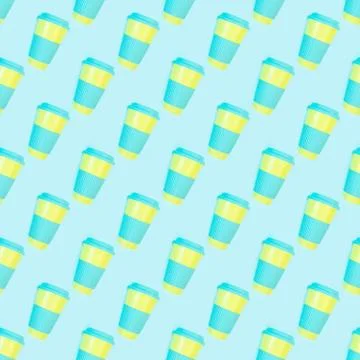 Zero waste concept. Stylish reusable eco coffee cup seamless pattern Stock Photos