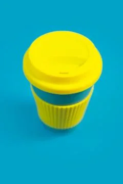 Zero waste concept. Stylish reusable eco coffee cup Natural bamboo cup Stock Photos