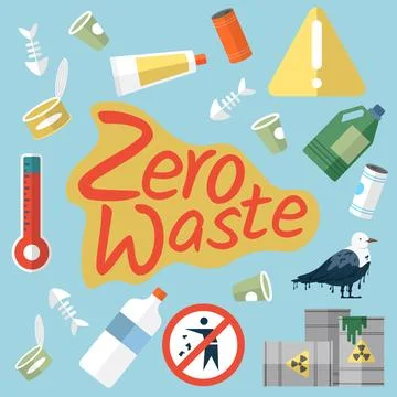 Zero waste concept. Various plastic refuse. Pollution problem, recycling. Stop Stock Illustration