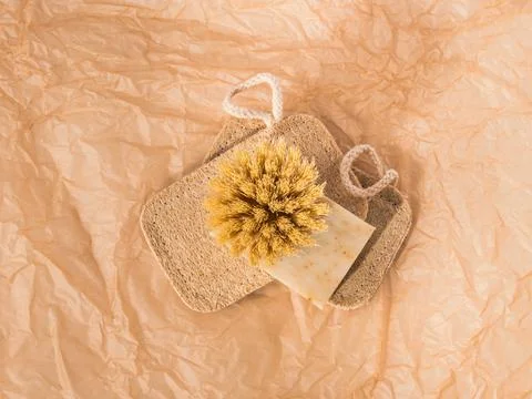 Zero waste dish washing kitchen home eco cleaning products Stock Photos
