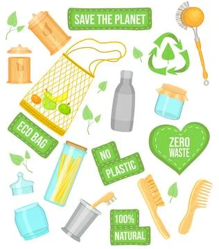 Zero waste eco conception, reusable and durable products, responsible use, no Stock Illustration