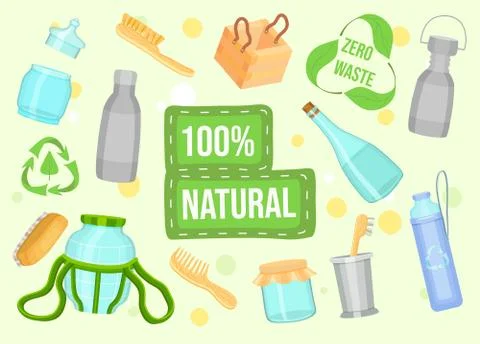 Zero waste eco conception, use glass, recycling logo, reusable and durable Ilustração Stock
