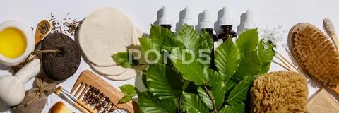 Zero waste, eco friendly cosmetic products and bathroom accessories Stock Photos