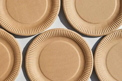 Zero waste, Eco friendly, disposable paper tableware background. Stock Photos