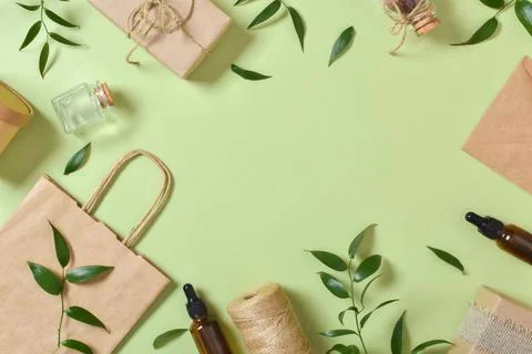 Zero waste eco packaging. Flat layout, top view, place to copy. Stock Photos