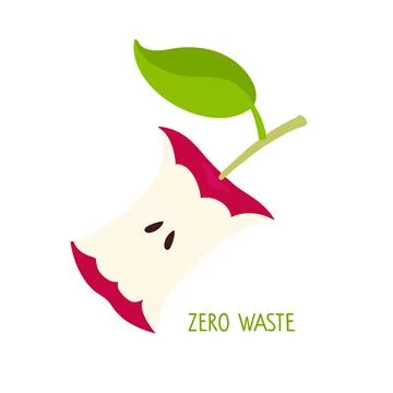 Zero waste Ecology template. One red apple eaten to core isolated on white Stock Illustration