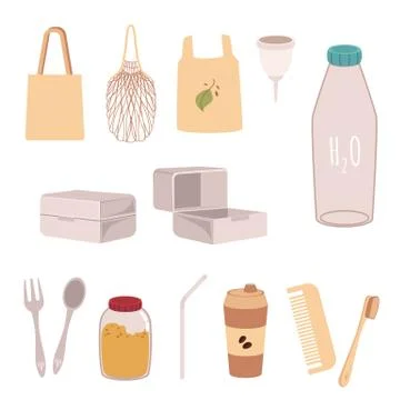 Zero waste elements organic set in a flat style. Stock Illustration
