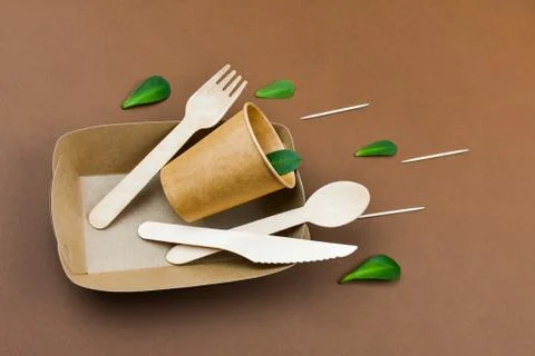 Zero waste, environmentally friendly, disposable, cardboard, paper tableware. Stock-Fotos