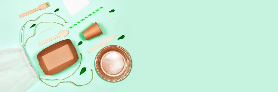 Zero waste, environmentally friendly, disposable, cardboard, paper utensils on a Stock Photos
