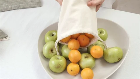 Zero Waste Food Storage Eco Bag Top View Stock Footage 115189785