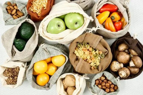 Zero Waste Food Storage Eco Bag Top View Stock Photos