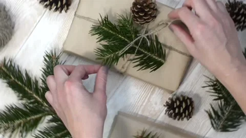 Zero waste gift on merry christmas holiday, preparation with woman hands Stock Footage 166015406